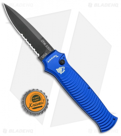 Piranha Bodyguard Automatic Knife Blue Tactical (3.3" Black Serr)