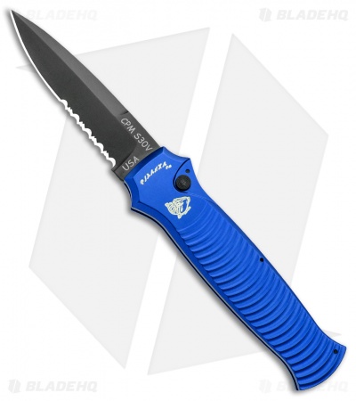 Piranha Bodyguard Automatic Knife Blue Tactical (3.3" Black Serr)