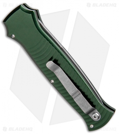 Piranha Bodyguard Automatic Knife Green (3.3" Stonewash Serr)