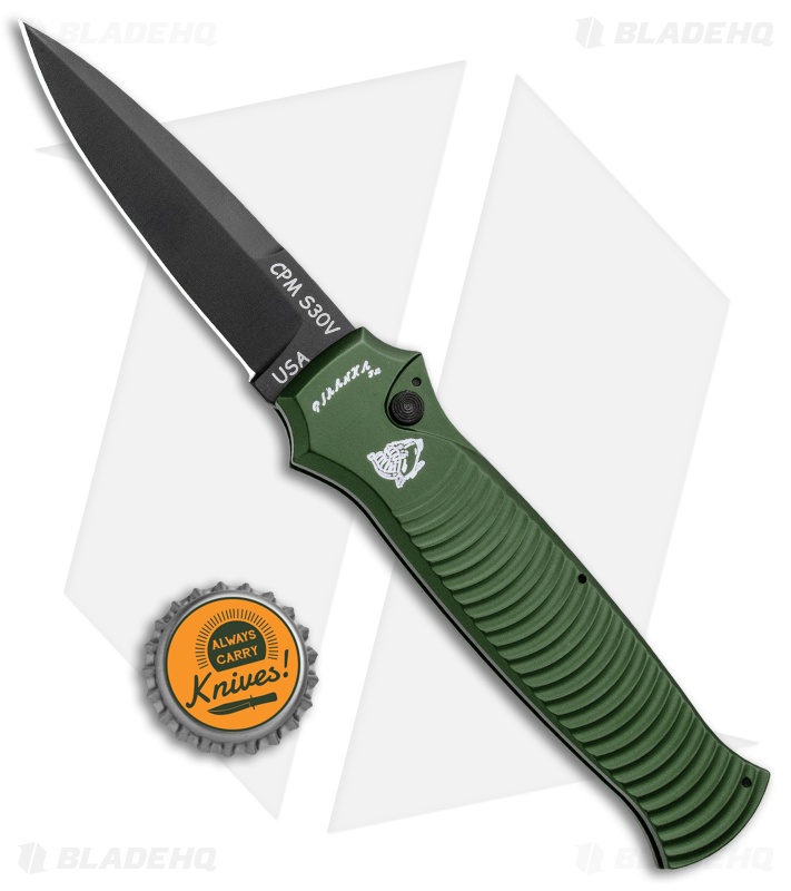 Piranha Bodyguard Automatic Knife Green Tactical (3.3" Black Plain)