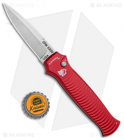 Piranha Bodyguard Automatic Knife Red (3.3" Stonewash)