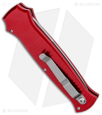 Piranha Bodyguard Automatic Knife Red (3.3" Stonewash Serr)