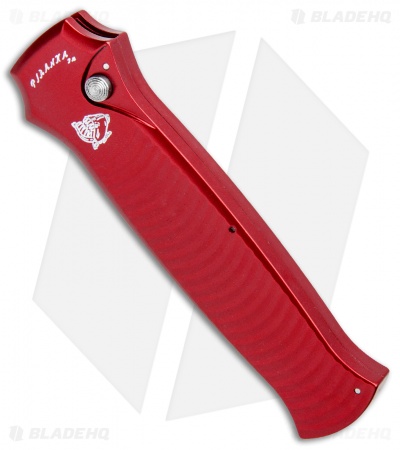 Piranha Bodyguard Automatic Knife Red (3.3" Stonewash Serr)