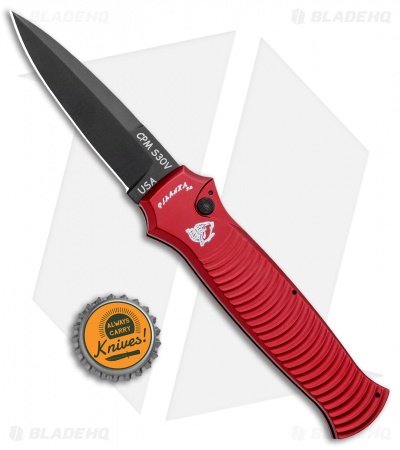 Piranha Bodyguard Automatic Knife Red Tactical Aluminum (3.3" Black)