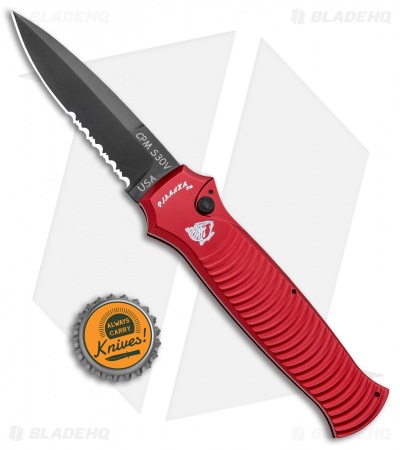 Piranha Bodyguard Automatic Knife Red Tactical (3.3" Black Serr)