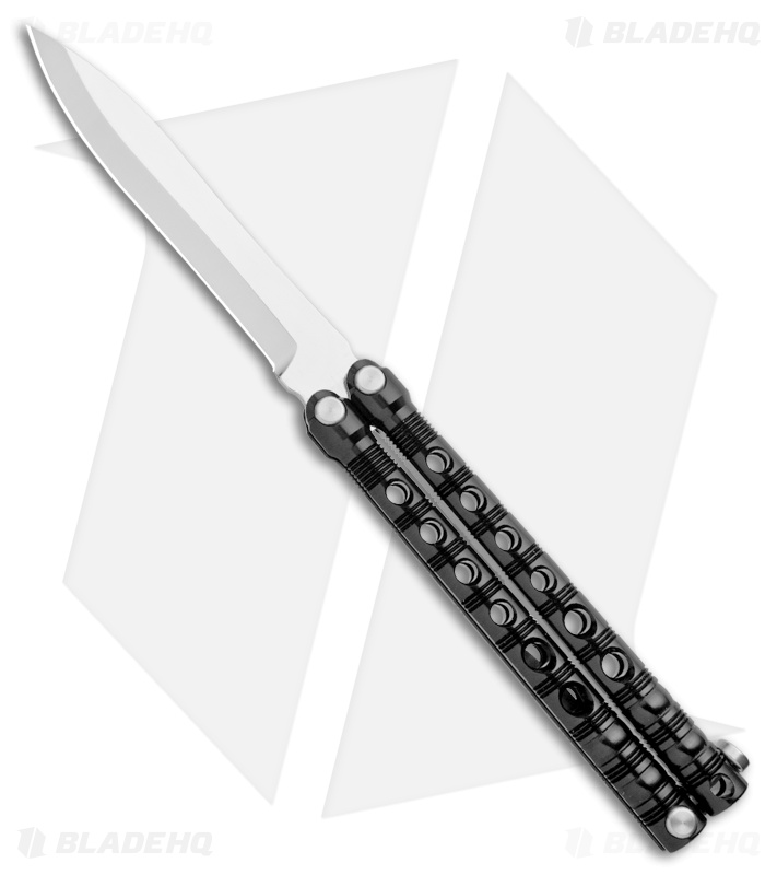 Piranha Swinger Balisong Butterfly Knife Black Aluminum (4.75" Mirror)