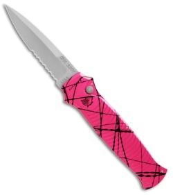 Piranha Bodyguard Automatic Knife Hot Pink (3.3" Bead Blast Serr)