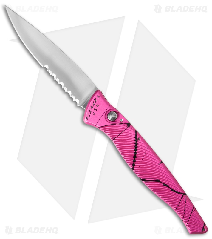 Piranha DNA Automatic Knife Pink Vein (3.25" Mirror Serr)
