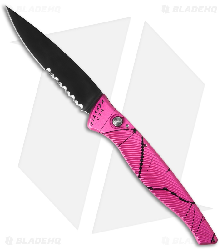 Piranha DNA Automatic Knife Pink Vein Tactical (3.25" Black Serr)