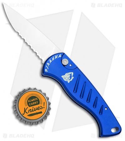 Piranha Fingerling Automatic Knife w/ Blue Handle (2.5" Mirror Serr)