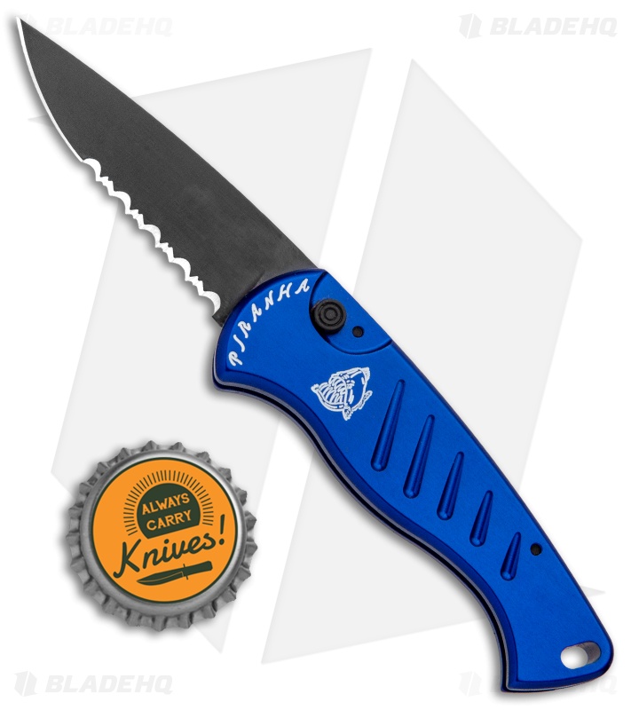 Piranha Fingerling Automatic Knife Blue Tactical (2.5" Black Serr)
