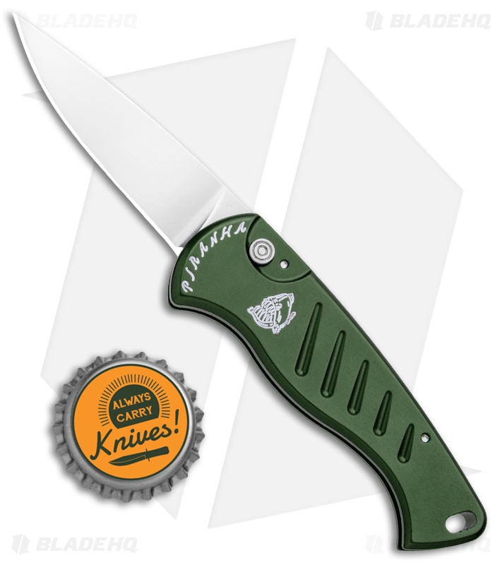 Piranha Fingerling Green Automatic Knife (2.5" Mirror Plain)