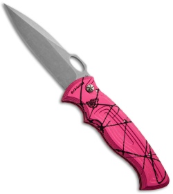 Piranha Hybrid Pink Automatic Knife (3.2" Stonewash Plain)