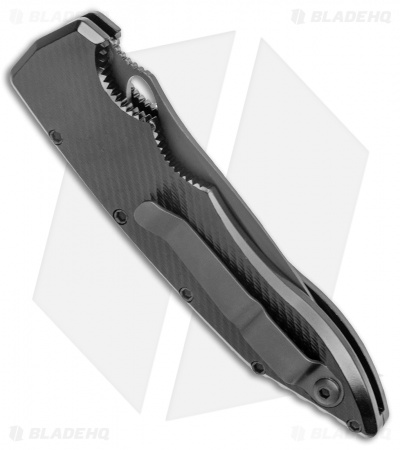 Piranha Mini Predator Black Tactical Automatic Knife Serrated (3.5" Black)