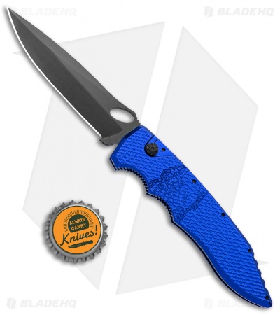 Piranha Mini Predator Blue Tactical Automatic Knife (3.5" Black)