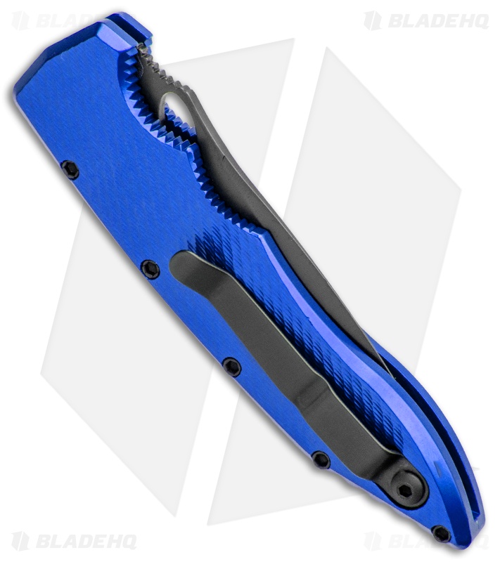 Piranha Mini Predator Blue Tactical Automatic Knife (3.5" Black)