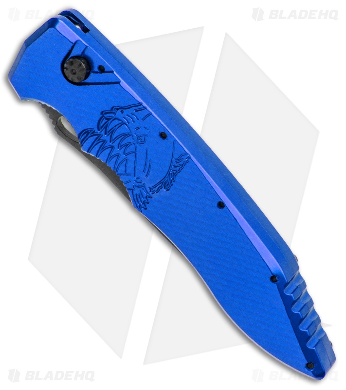 Piranha Mini Predator Blue Tactical Automatic Knife (3.5" Black)