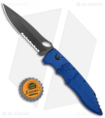 Piranha Mini Predator Blue Tactical Automatic Knife (3.5" Black Serr)