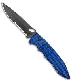 Piranha Mini Predator Blue Tactical Automatic Knife (3.5" Black Serr)