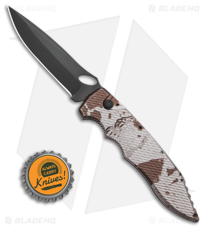 Piranha Mini Predator Desert Camo Tactical Automatic Knife (3.5" Black Plain)