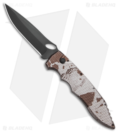 Piranha Mini Predator Desert Camo Tactical Automatic Knife (3.5" Black Plain)