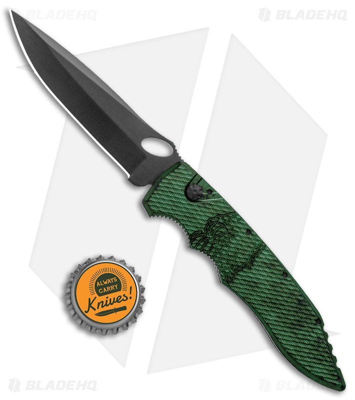 Piranha Mini Predator Green/Black Tactical Automatic Knife (3.5" Black)