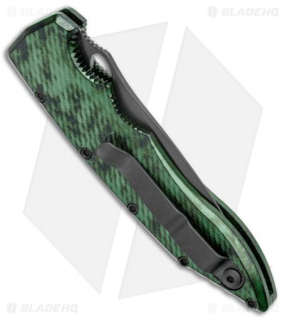 Piranha Mini Predator Green/Black Tactical Automatic Knife (3.5" Black)