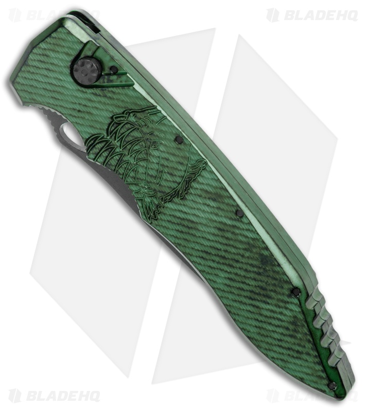 Piranha Mini Predator Green/Black Tactical Automatic Knife (3.5" Black)