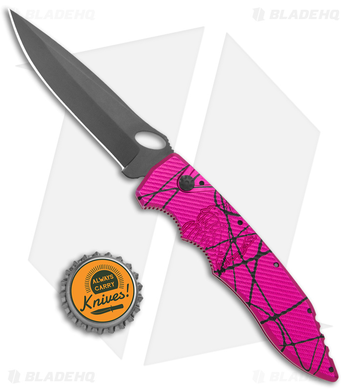 Piranha Mini Predator Pink/Black Tactical Automatic Knife (3.5" Black)