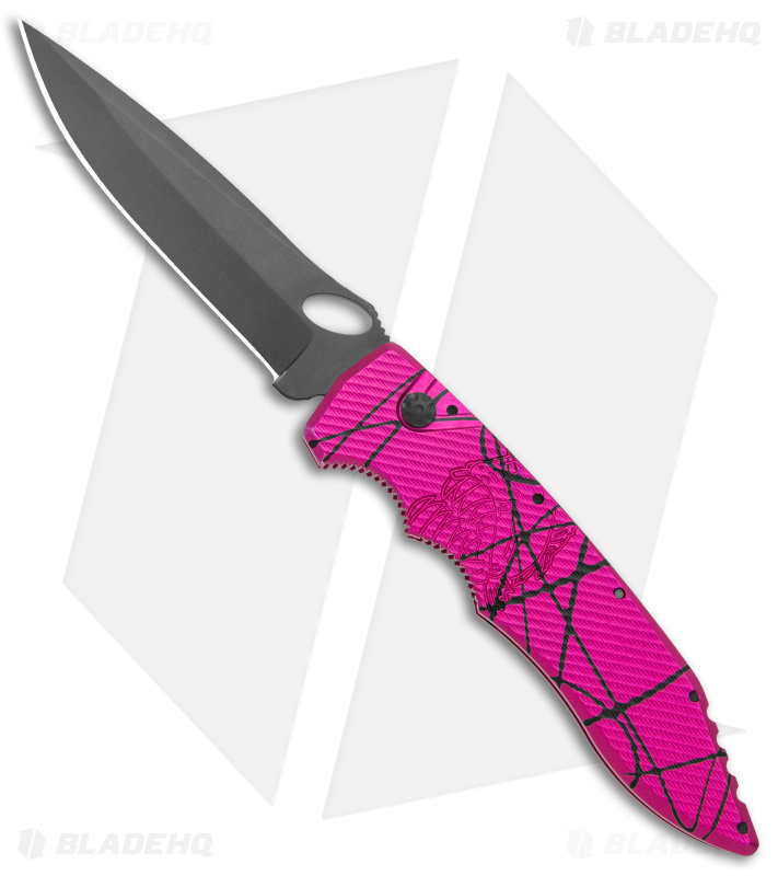 Piranha Mini Predator Pink/Black Tactical Automatic Knife (3.5" Black)