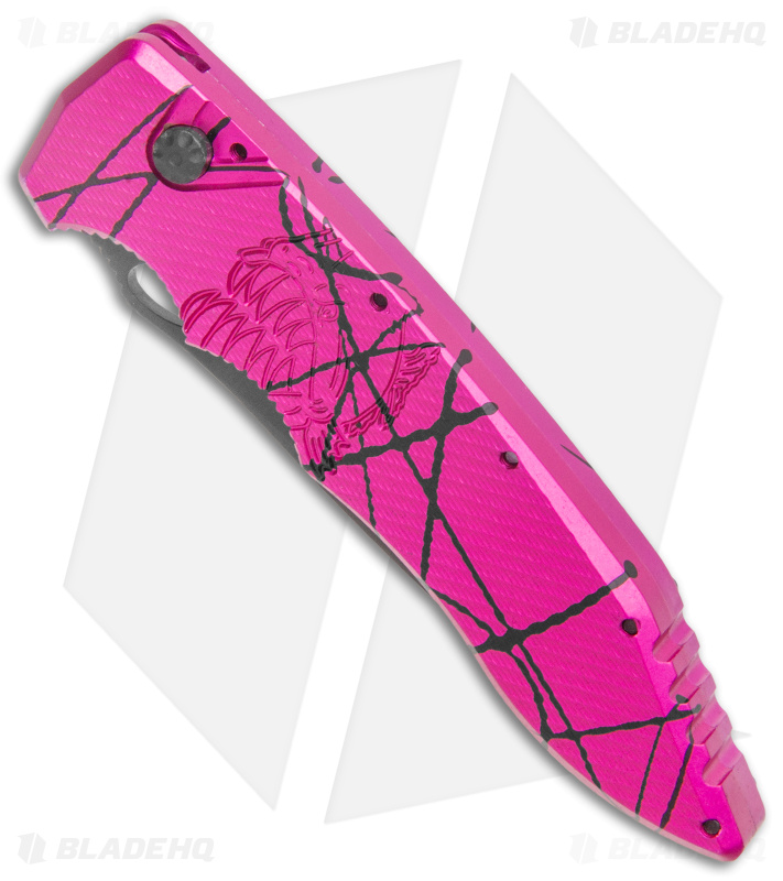 Piranha Mini Predator Pink/Black Tactical Automatic Knife (3.5" Black)