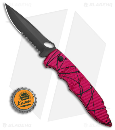 Piranha Mini Predator Tactical Automatic Knife Pink (3.5" Black Serr)