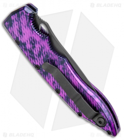 Piranha Mini Predator Plum Purple/Black Tactical Automatic Knife (3.5" Black)