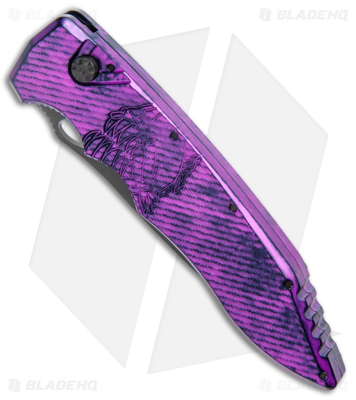 Piranha Mini Predator Plum Purple/Black Tactical Automatic Knife (3.5" Black)
