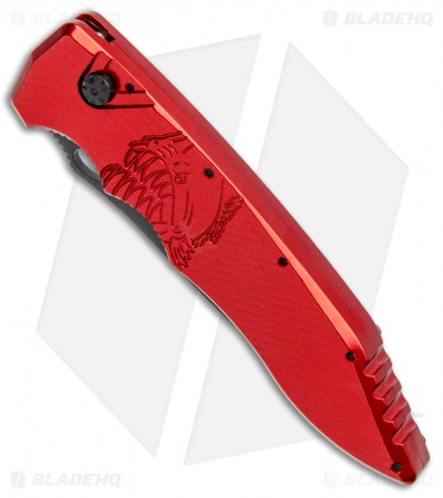 Piranha Mini Predator Red Automatic Knife (3.5" Black Plain)