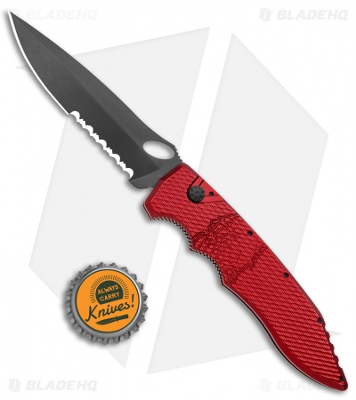 Piranha Mini Predator Red Tactical Automatic Knife (3.5" Black Serr)