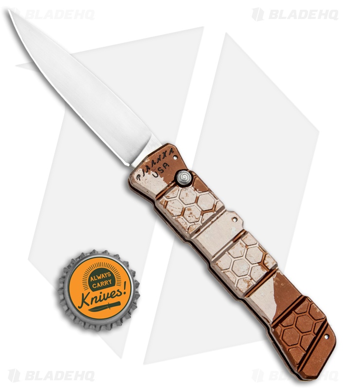 Piranha 21 Tactical Automatic Knife Tan Camo (3.375" Mirror) P-21C