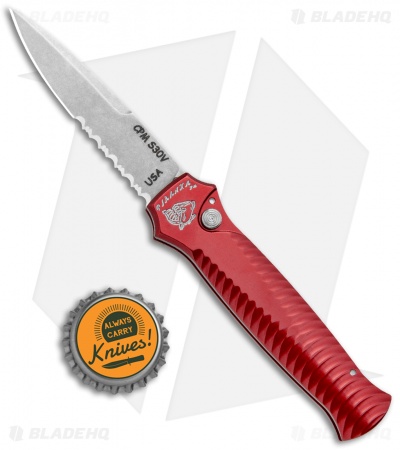 Piranha Mini-Guard Automatic Knife Red (2.9" Stonewash Serr)
