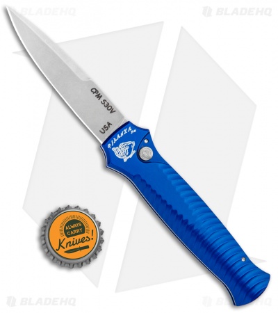 Piranha Mini-Guard Blue Automatic Knife (2.9" Stonewash Plain)