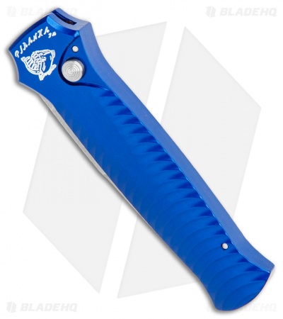 Piranha Mini-Guard Blue Automatic Knife (2.9" Stonewash Plain)