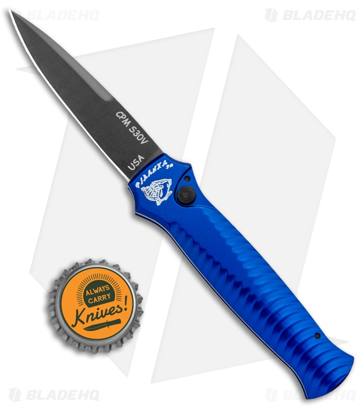 Piranha Mini-Guard Blue Tactical Automatic Knife (2.9" Black Plain)