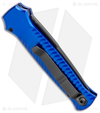 Piranha Mini-Guard Blue Tactical Automatic Knife (2.9" Black Plain)