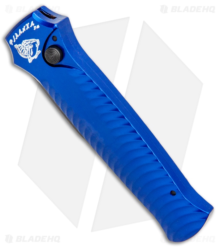 Piranha Mini-Guard Blue Tactical Automatic Knife (2.9" Black Serr)