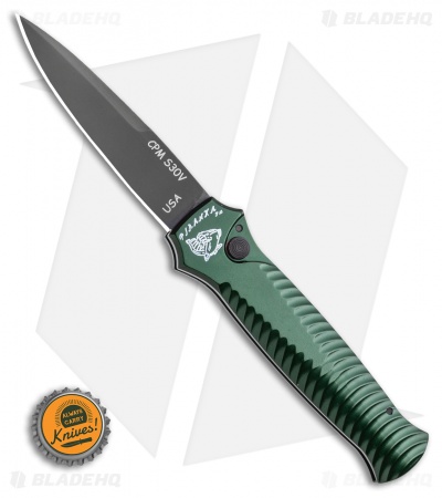 Piranha Mini-Guard Green Tactical Automatic Knife (2.9" Black Plain)