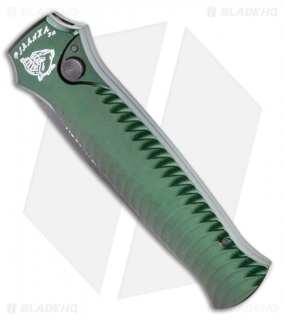 Piranha Mini-Guard Green Tactical Automatic Knife (2.9" Black Plain)
