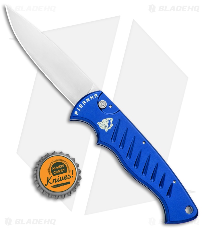 Piranha Blue P-1 Pocket Automatic Knife (3.2" Mirror Plain)