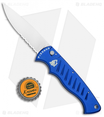 Piranha Blue P-1 Pocket Automatic Knife (3.2" Mirror Serr)