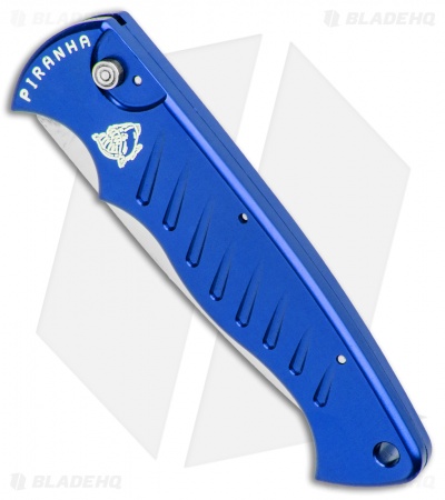 Piranha Blue P-1 Pocket Automatic Knife (3.2" Mirror Serr)