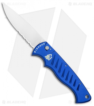 Piranha Blue P-1 Pocket Automatic Knife (3.2" Mirror Serr)