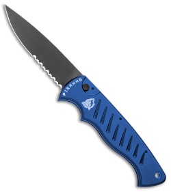 Piranha Tactical Blue P-1 Pocket Automatic Knife (3.2" Black Serr)